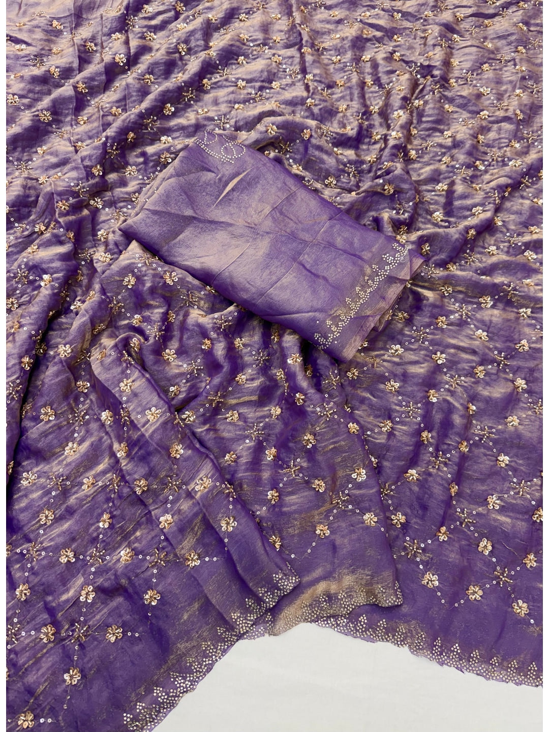 Peachmode Purple Satin Silk Saree with Stone Work Border - Image 2