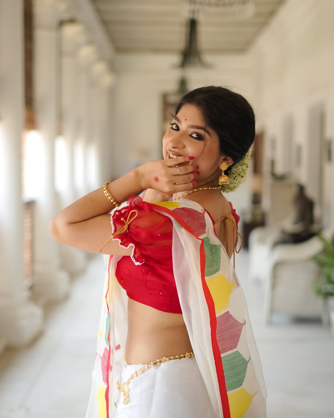 Peachmode Multicolor Linen Cotton Printed Saree - Image 3