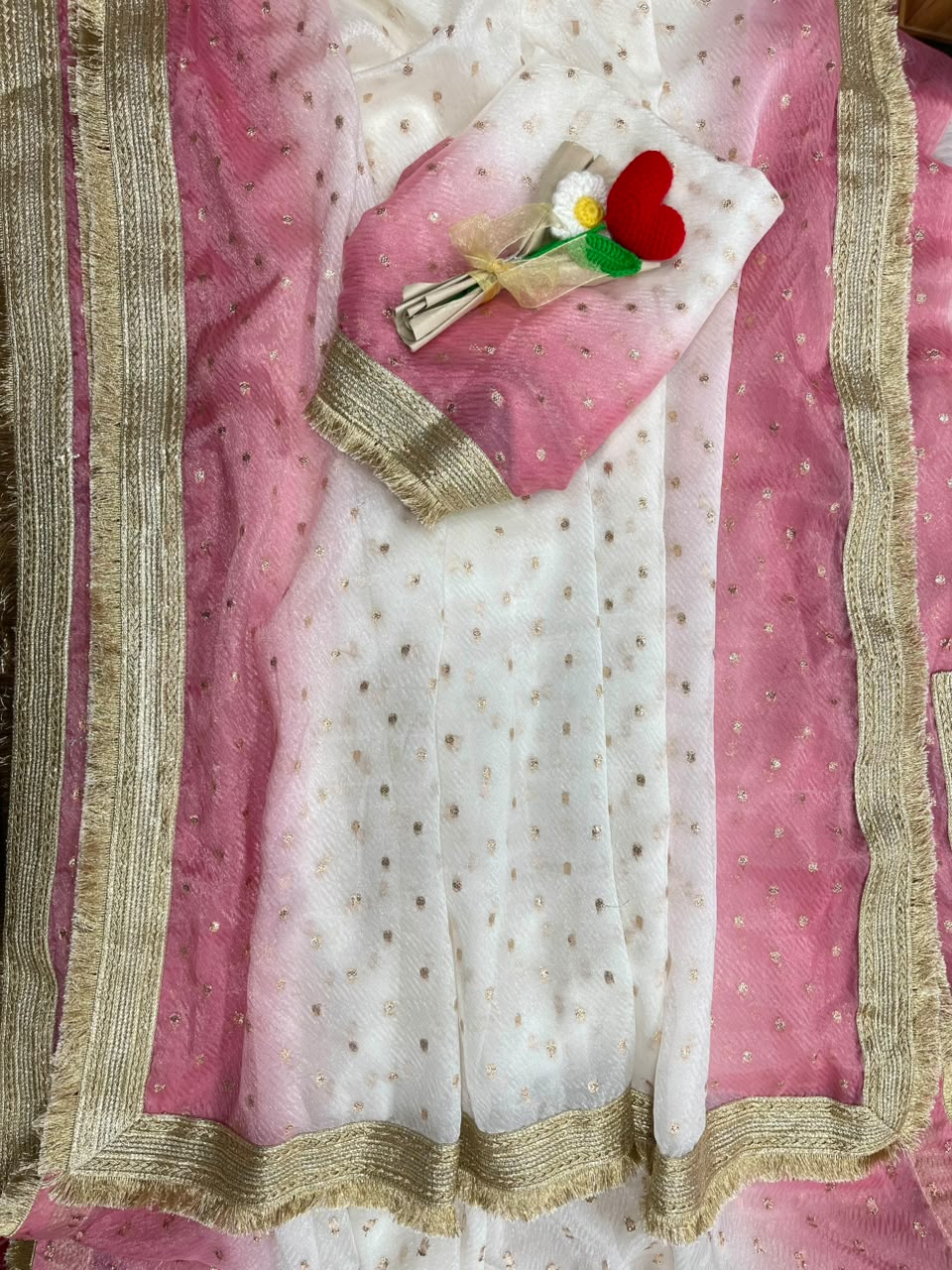 Peachmode Magenta Satin Saree with Jacquard Butti Work - Image 3