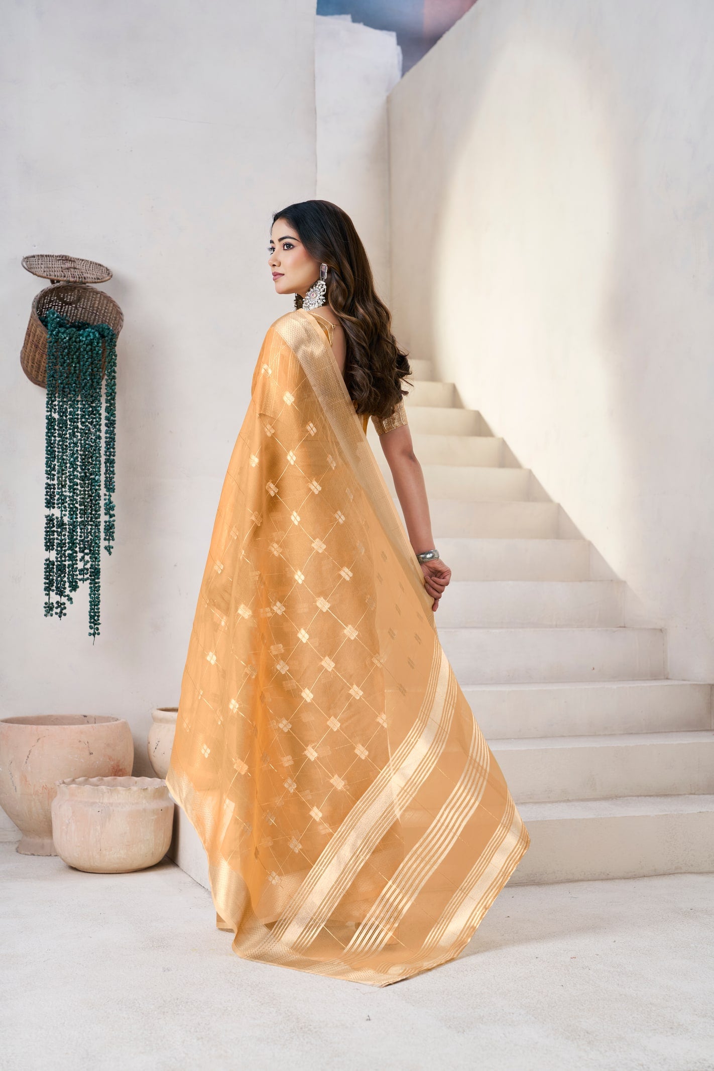 Peachmode Mustard Linen Cotton Silk Zari Saree - Image 5