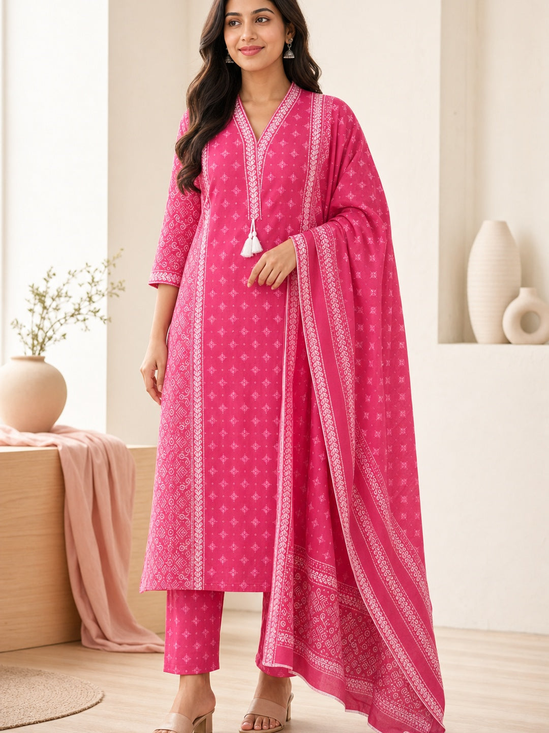 Pink Pure Cotton Printed Salwar Suit Set - Image 3