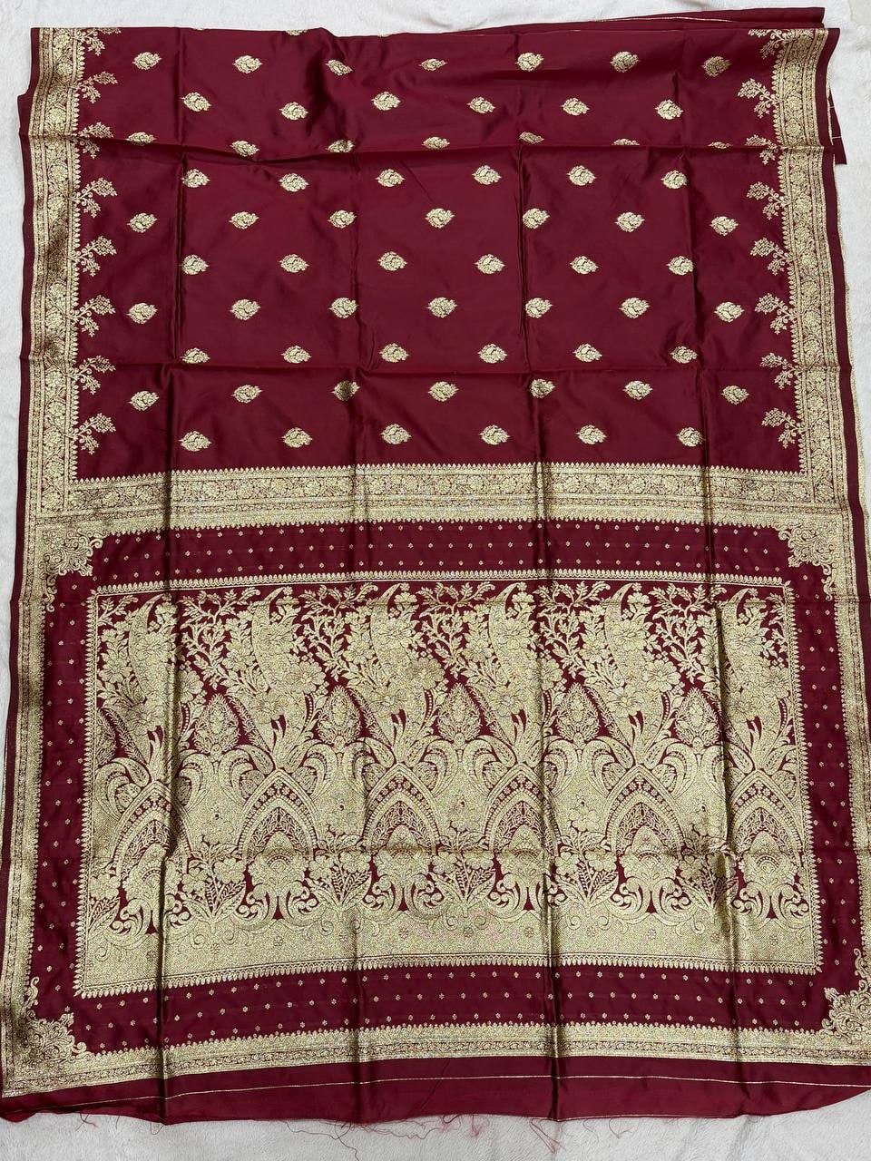 Peachmode Wine Banarasi Silk Zari Saree - Image 4