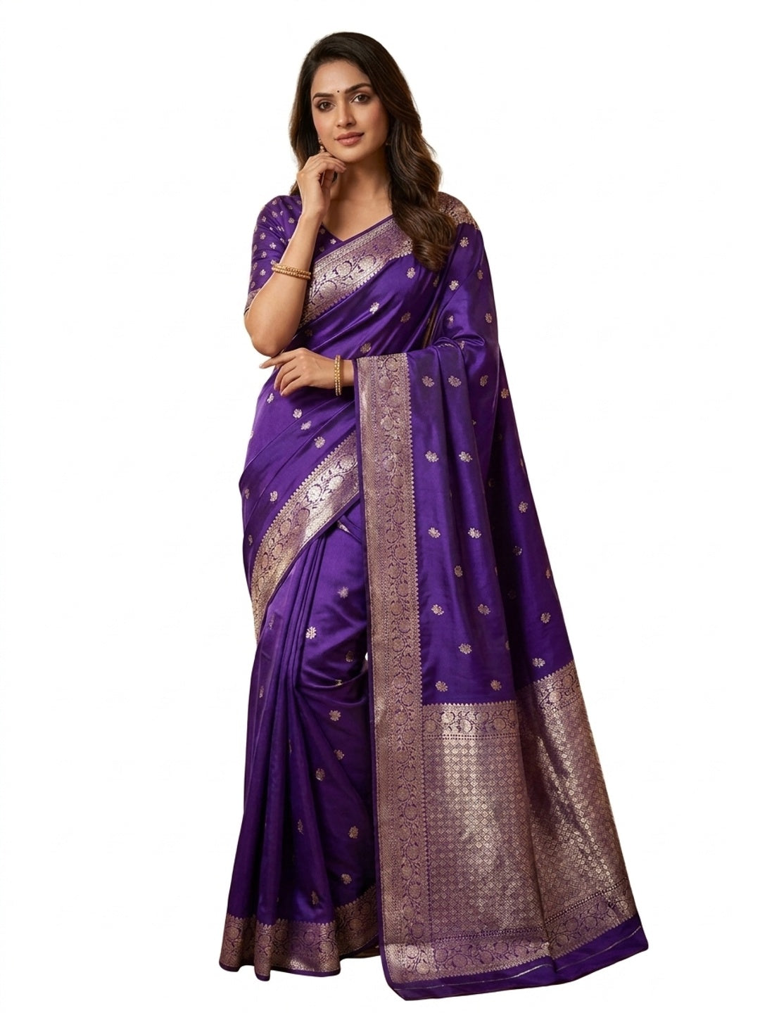 Peachmode Purple Banarasi Silk Saree - Image 13