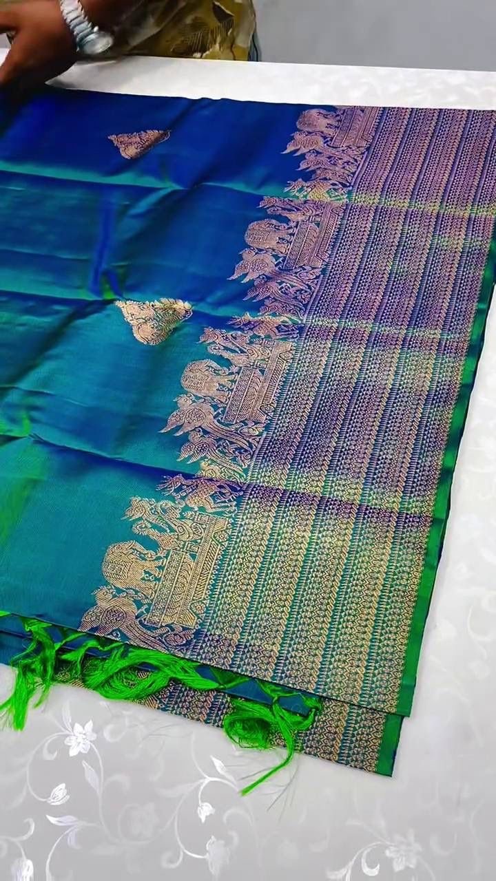 Peachmode Teal Kanjivaram Silk Zari Saree - Image 5