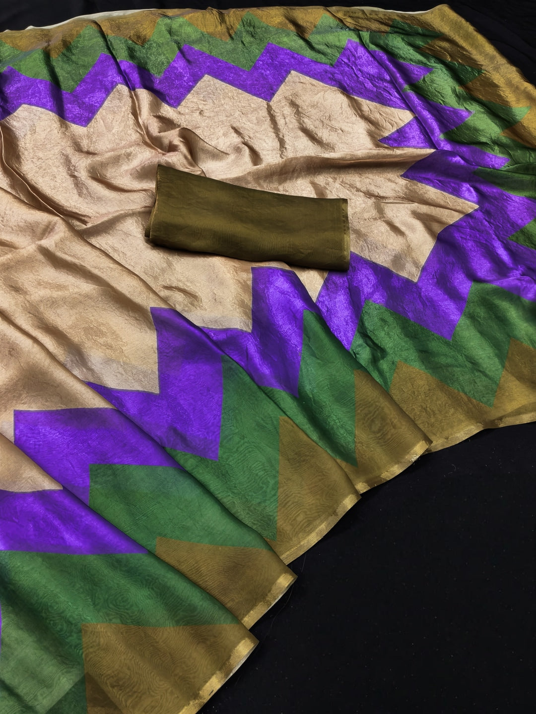 Peachmode Multicolor Fendi Printed Satin Saree - Image 2