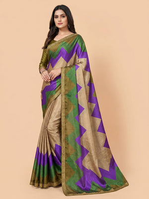 Peachmode Multicolor Fendi Printed Satin Saree - Image 1