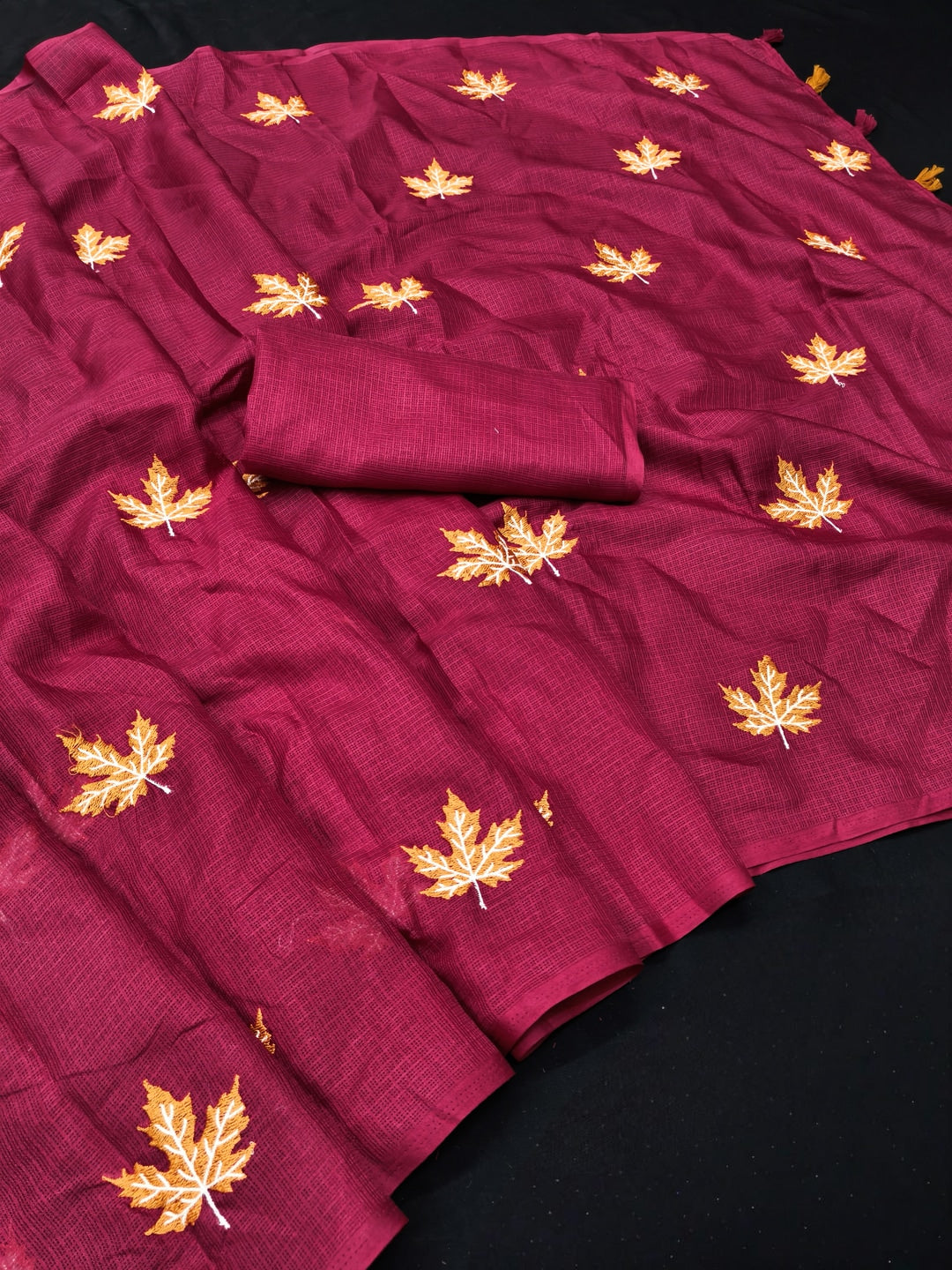 Peachmode Maroon Kota Doria Embroidered Saree - Image 2