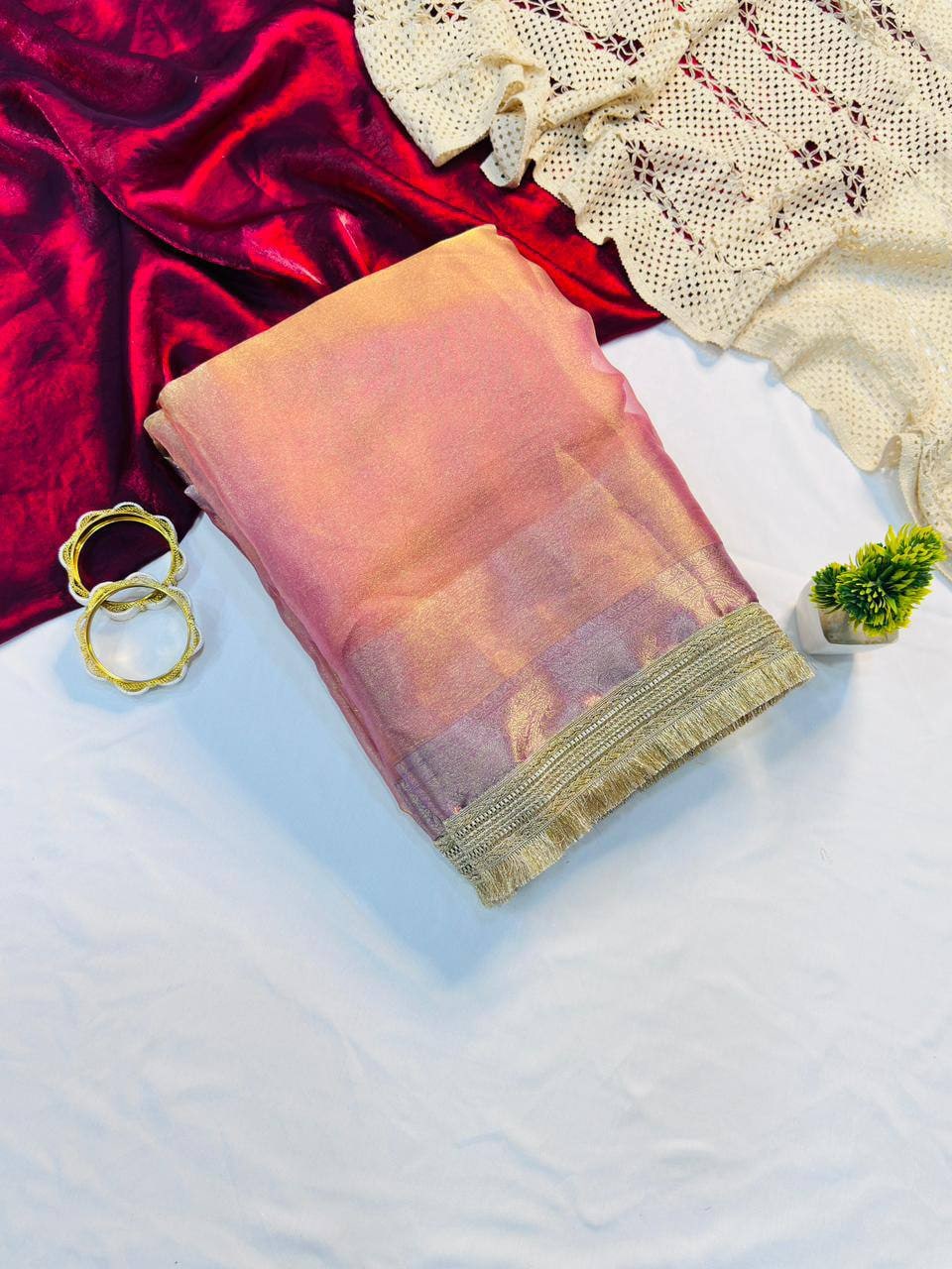 Peachmode Pink Tissue Silk Shaded Saree - Image 2