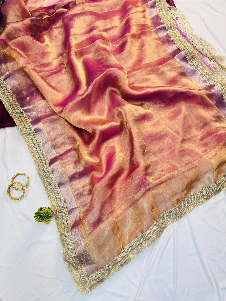 Peachmode Pink Tissue Silk Shaded Saree - Image 5