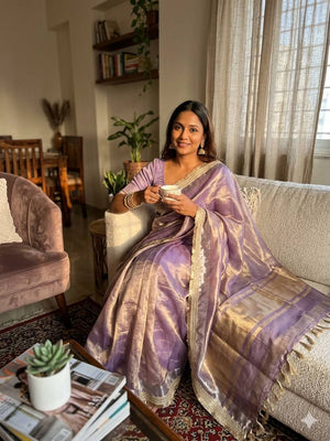 Peachmode Beige Tissue Silk Shaded Saree - Image 2
