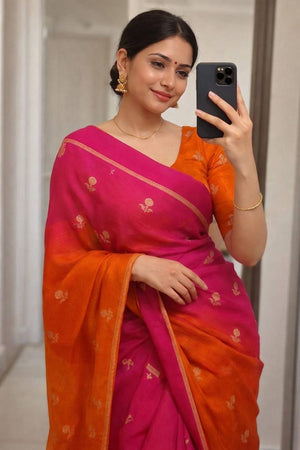 Peachmode Magenta Viscose Khadi Silk Zari Saree - Image 1