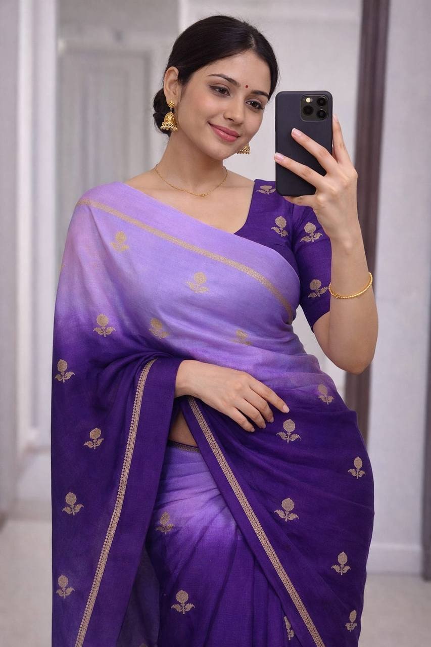 Peachmode Purple Viscose Khadi Silk Zari Saree - Image 1