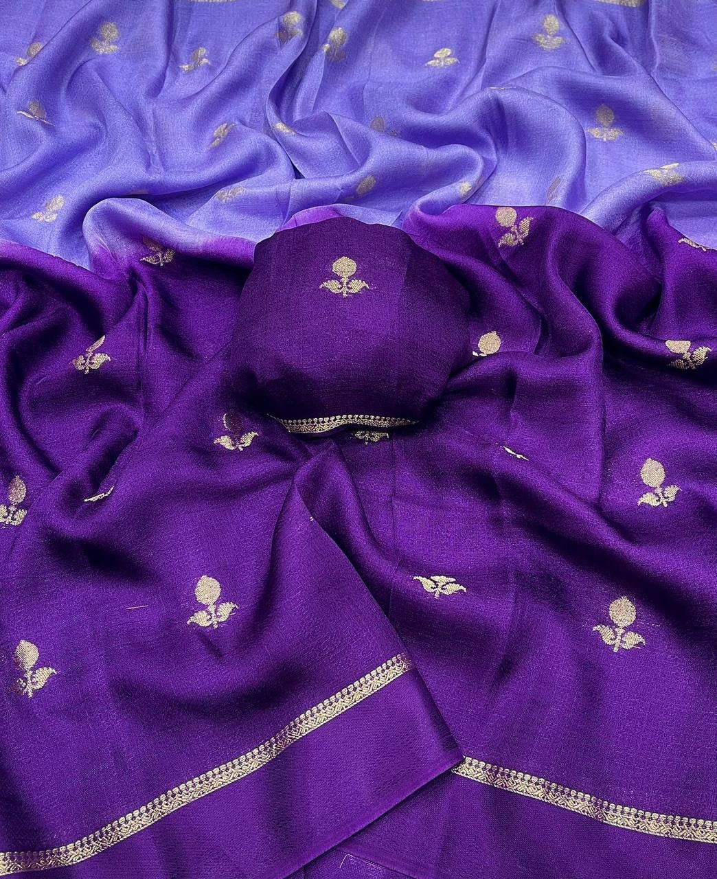 Peachmode Purple Viscose Khadi Silk Zari Saree - Image 3