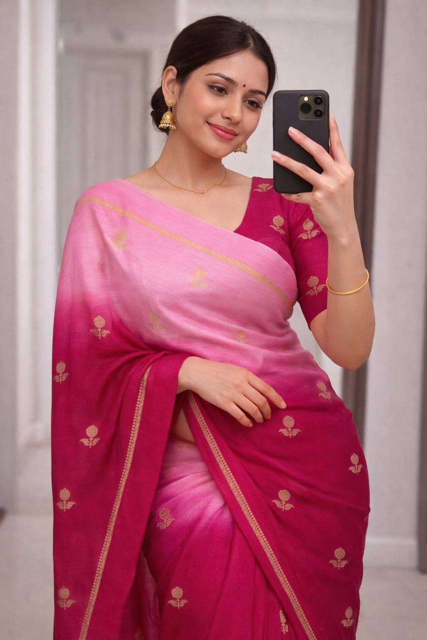 Peachmode Pink Viscose Khadi Silk Zari Saree - Image 1