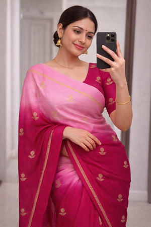 Peachmode Pink Viscose Khadi Silk Zari Saree - Image 1