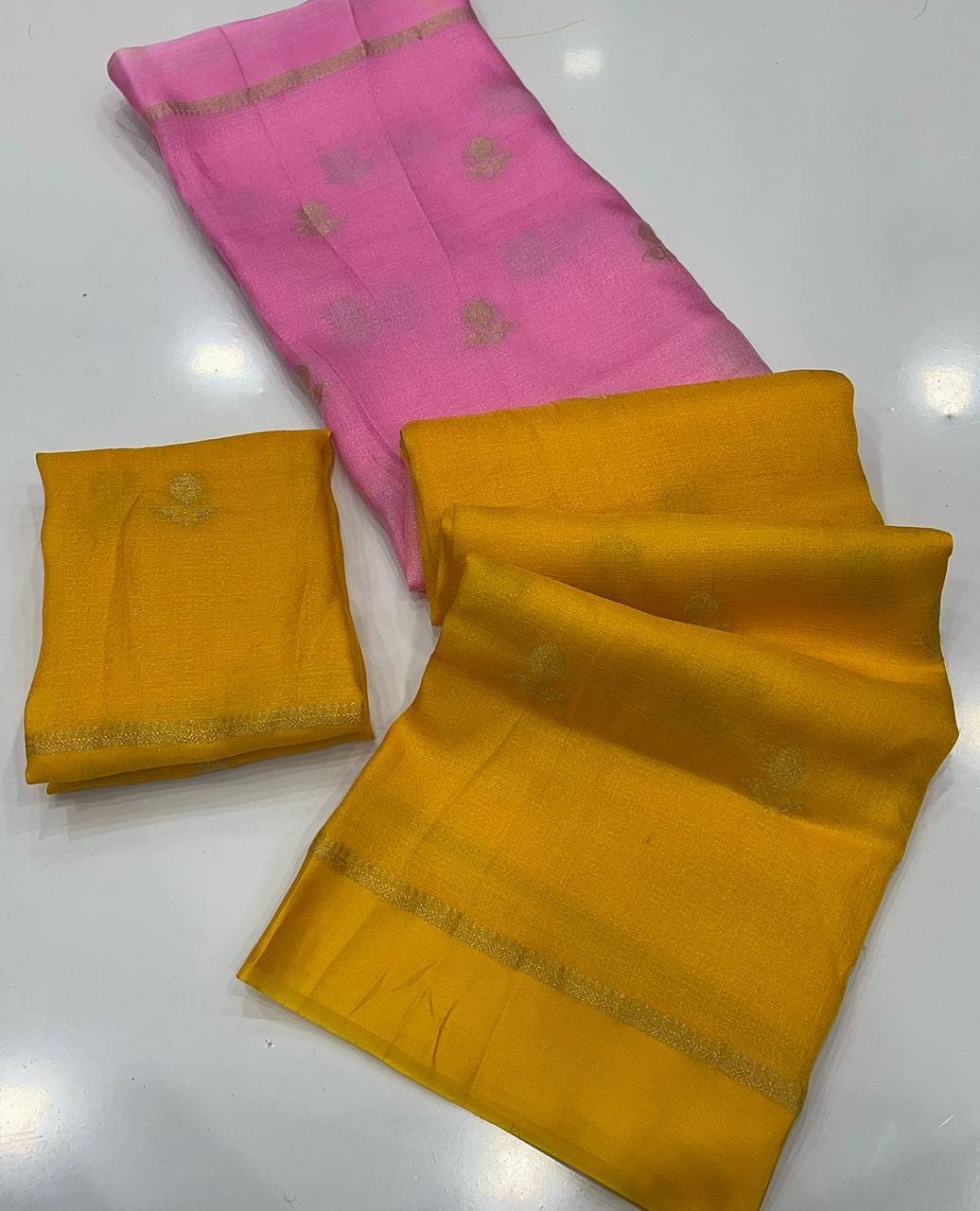 Peachmode Yellow Viscose Khadi Silk Zari Saree - Image 2