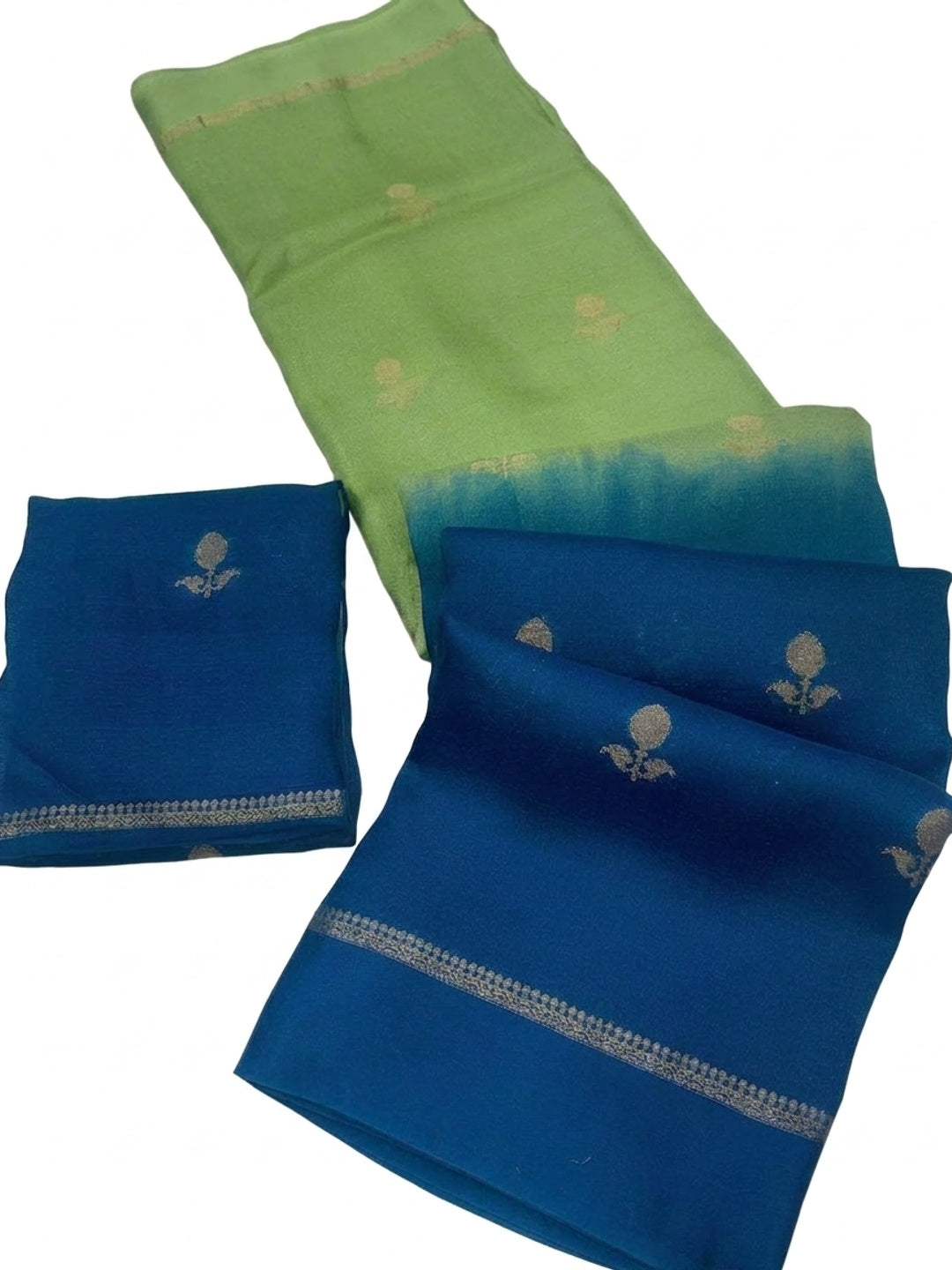 Peachmode Green Viscose Khadi Silk Zari Saree - Image 4