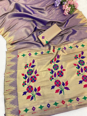 Peachmode Lavender Bamboo Tissue Silk Paithani Saree - Image 2
