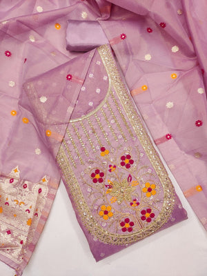 Peachmode Lavender Jacquard Dress Material with Ethnic Motifs - Image 2