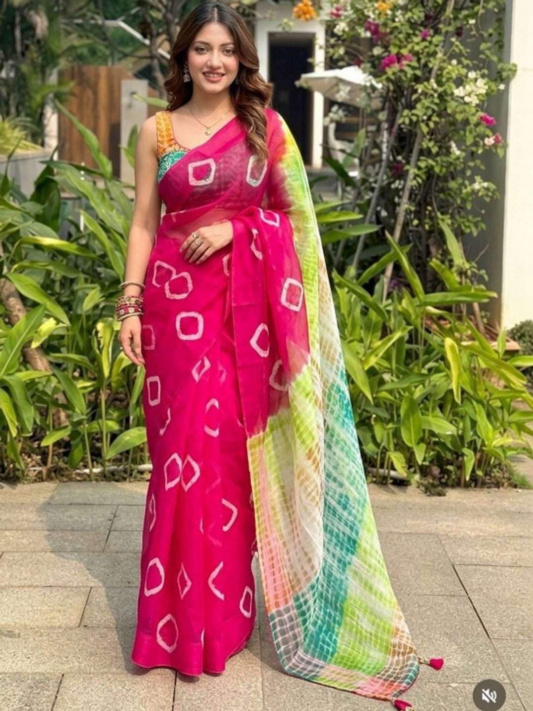 Peachmode Pink Linen Cotton Printed Saree - Image 3