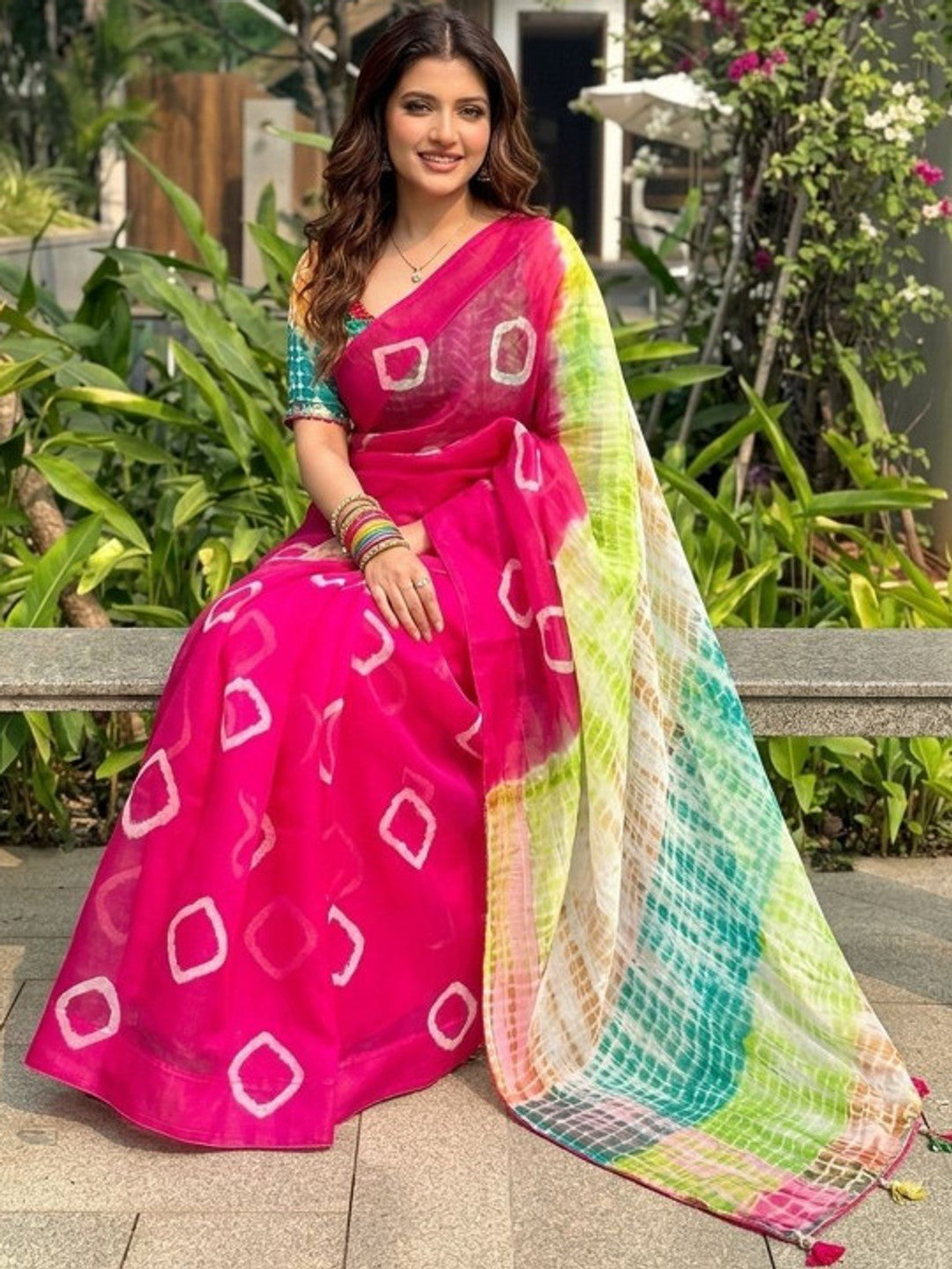 Peachmode Pink Linen Cotton Printed Saree - Image 4