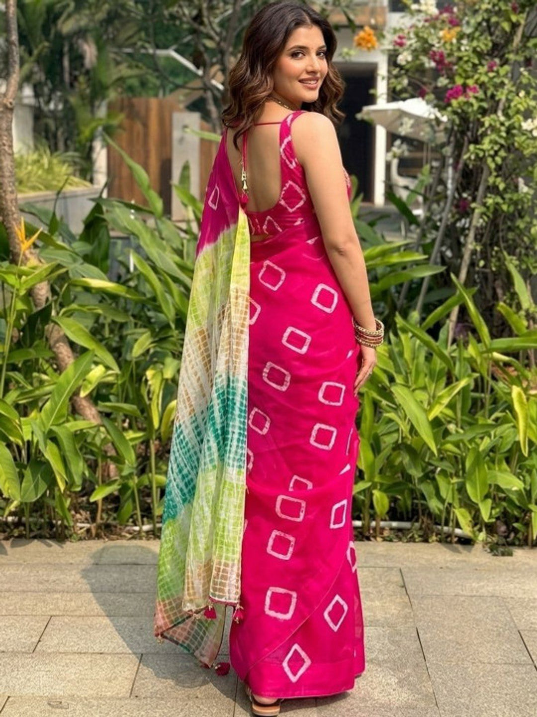 Peachmode Pink Linen Cotton Printed Saree - Image 6