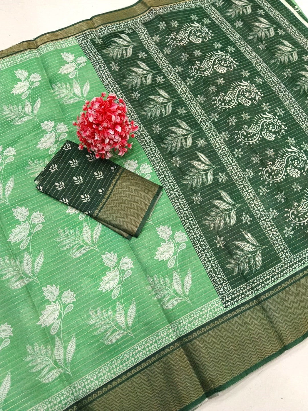 Peachmode Green Dola Silk Zari Border Saree - Image 2