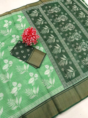 Peachmode Green Dola Silk Zari Border Saree - Image 2