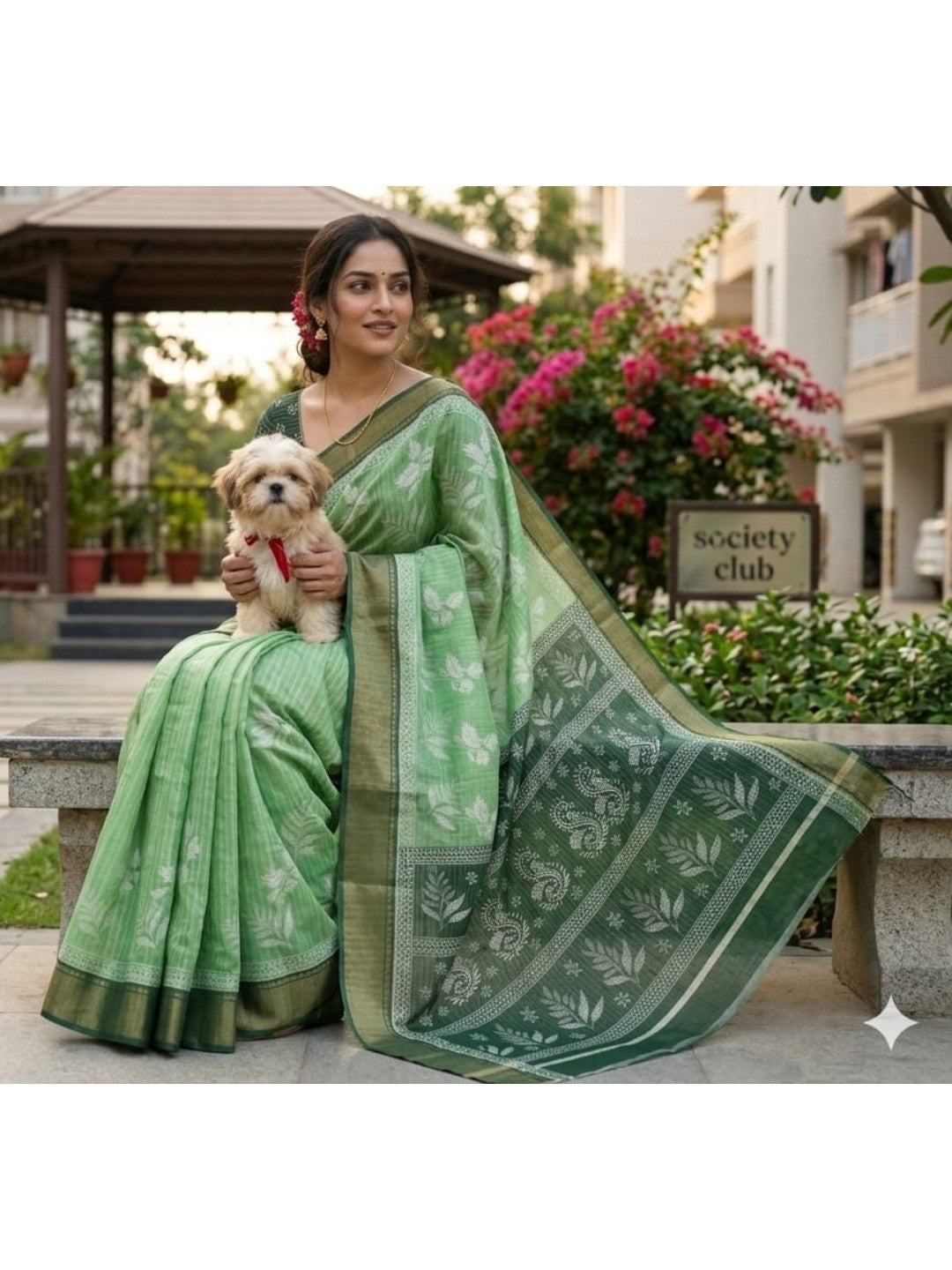 Peachmode Green Dola Silk Zari Border Saree - Image 5