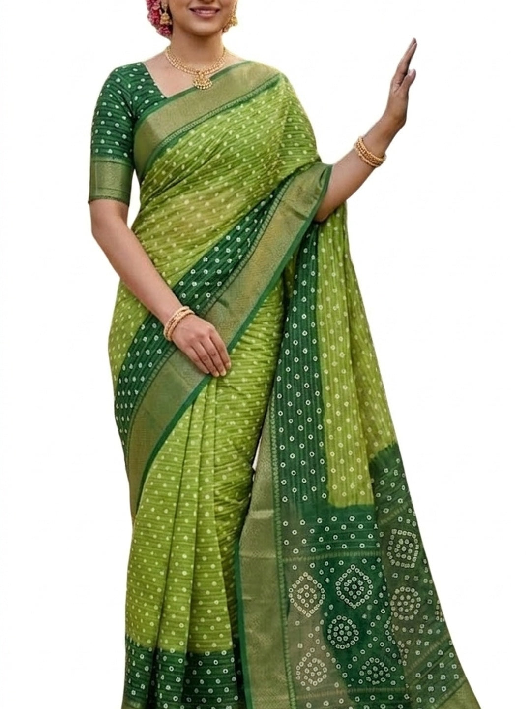 Peachmode Green Dola Silk Zari Border Saree - Image 5