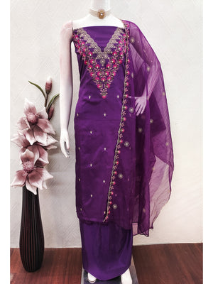 Peachmode Purple Art Silk Dress Material with Floral - Image 2