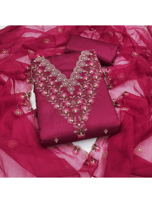 Peachmode Pink Art Silk Dress Material with Floral - Image 1