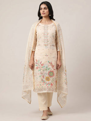 Peachmode Cream Kota Doria Dress Material with Floral Print - Image 1