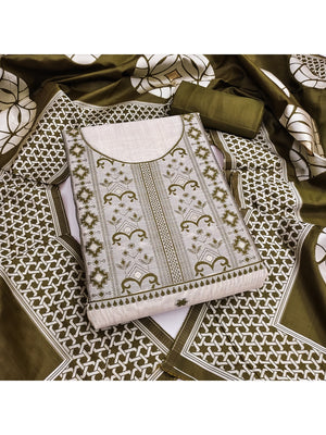 Peachmode Green Cotton Dress Material with Geometric - Image 4