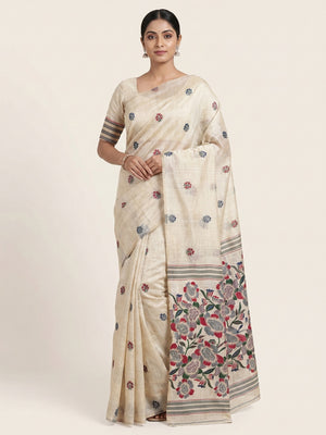 Peachmode Cream Jamdani Cotton Saree - Image 1