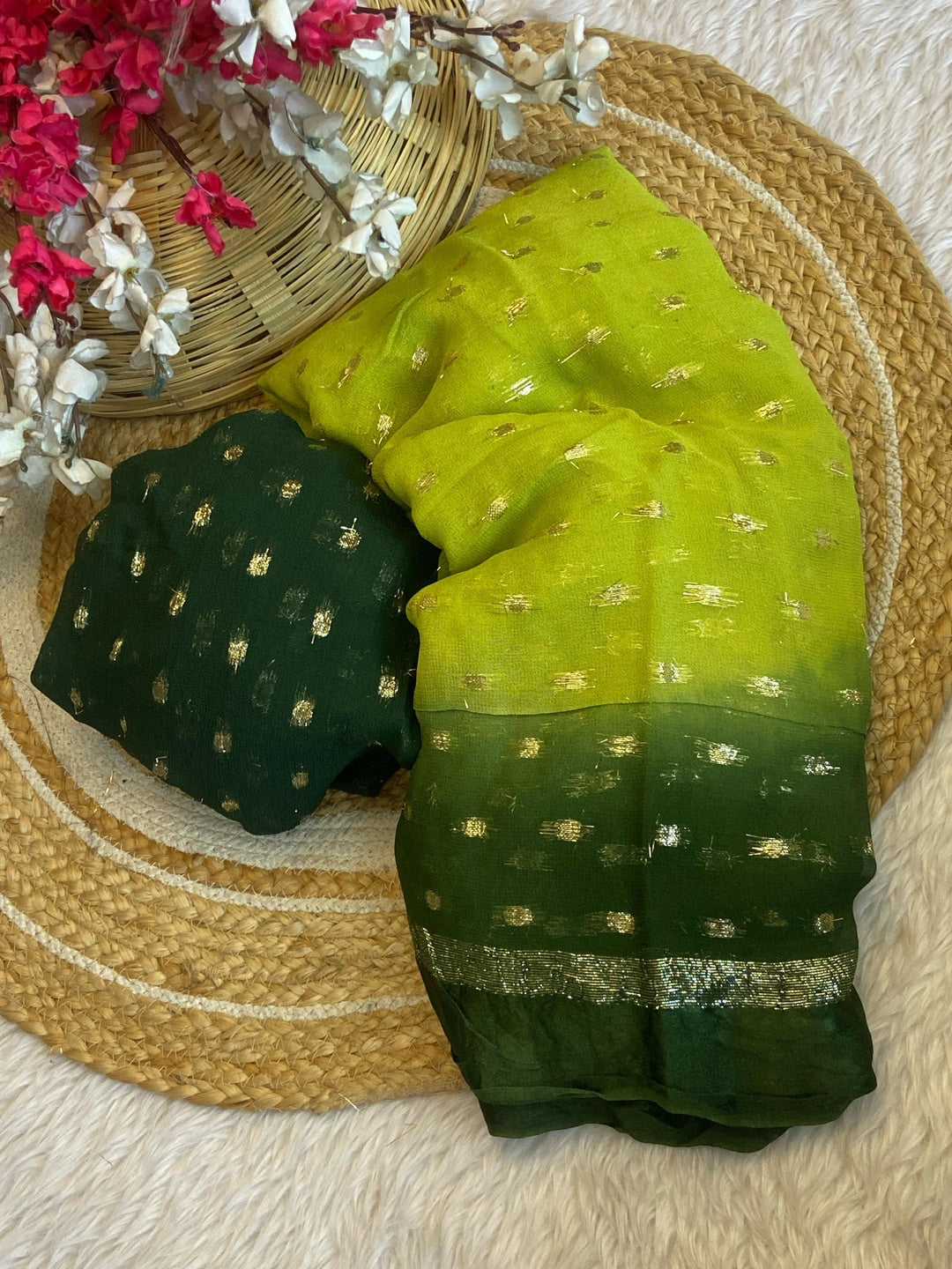 Peachmode Green Viscose Butti Saree - Image 3