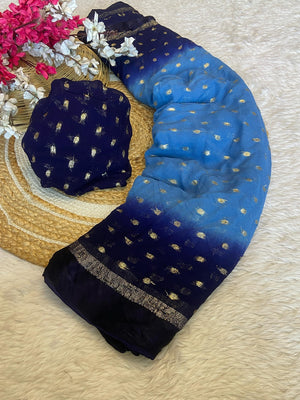 Peachmode Blue Viscose Butti Saree - Image 2