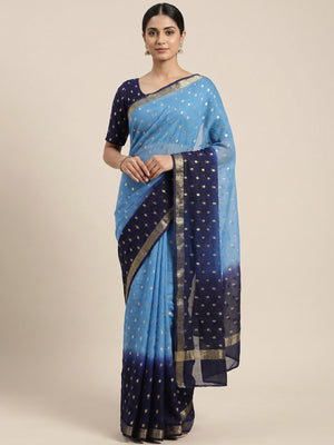Peachmode Blue Viscose Butti Saree - Image 1