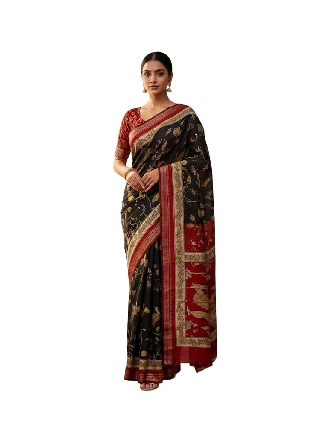 Peachmode Black Mangalagiri Silk Saree - Design A - Image 3