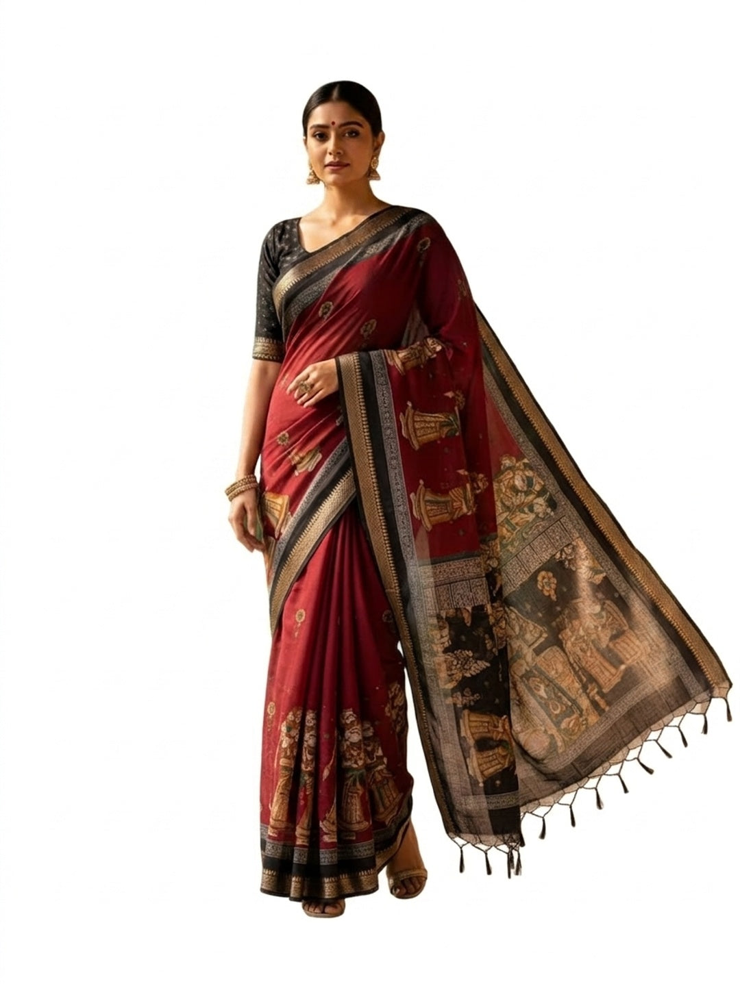 Peachmode Red Mangalagiri Silk Saree - Design E - Image 2