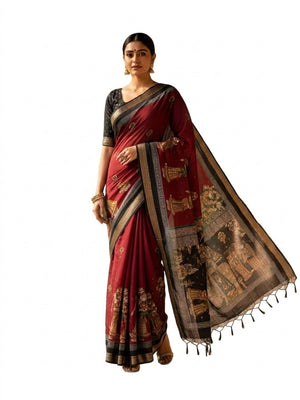 Peachmode Red Mangalagiri Silk Saree - Design E - Image 2