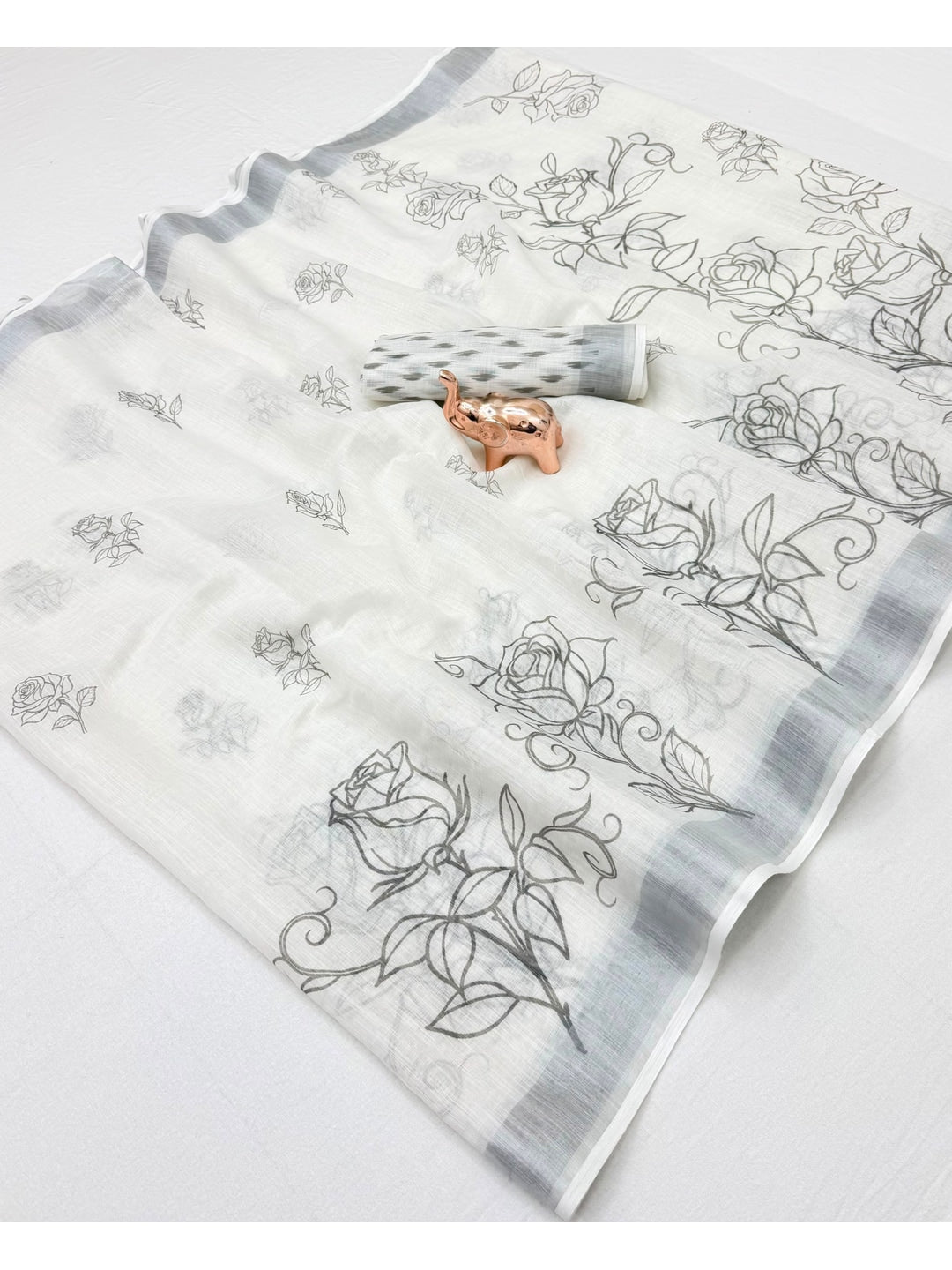 Peachmode Off White Soft Linen Saree - Lisa Linen - Image 2