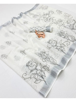 Peachmode Off White Soft Linen Saree - Lisa Linen - Image 2