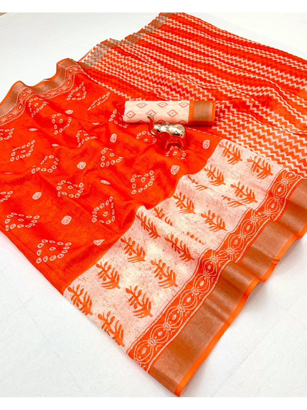 Peachmode Orange Soft Linen Saree - Lisa Linen - Image 2