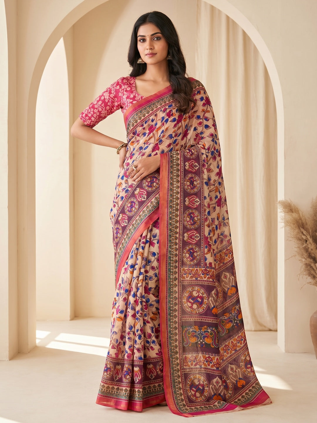 Peachmode Chiku Rani Soft Linen Saree - Lisa Linen - Image 1