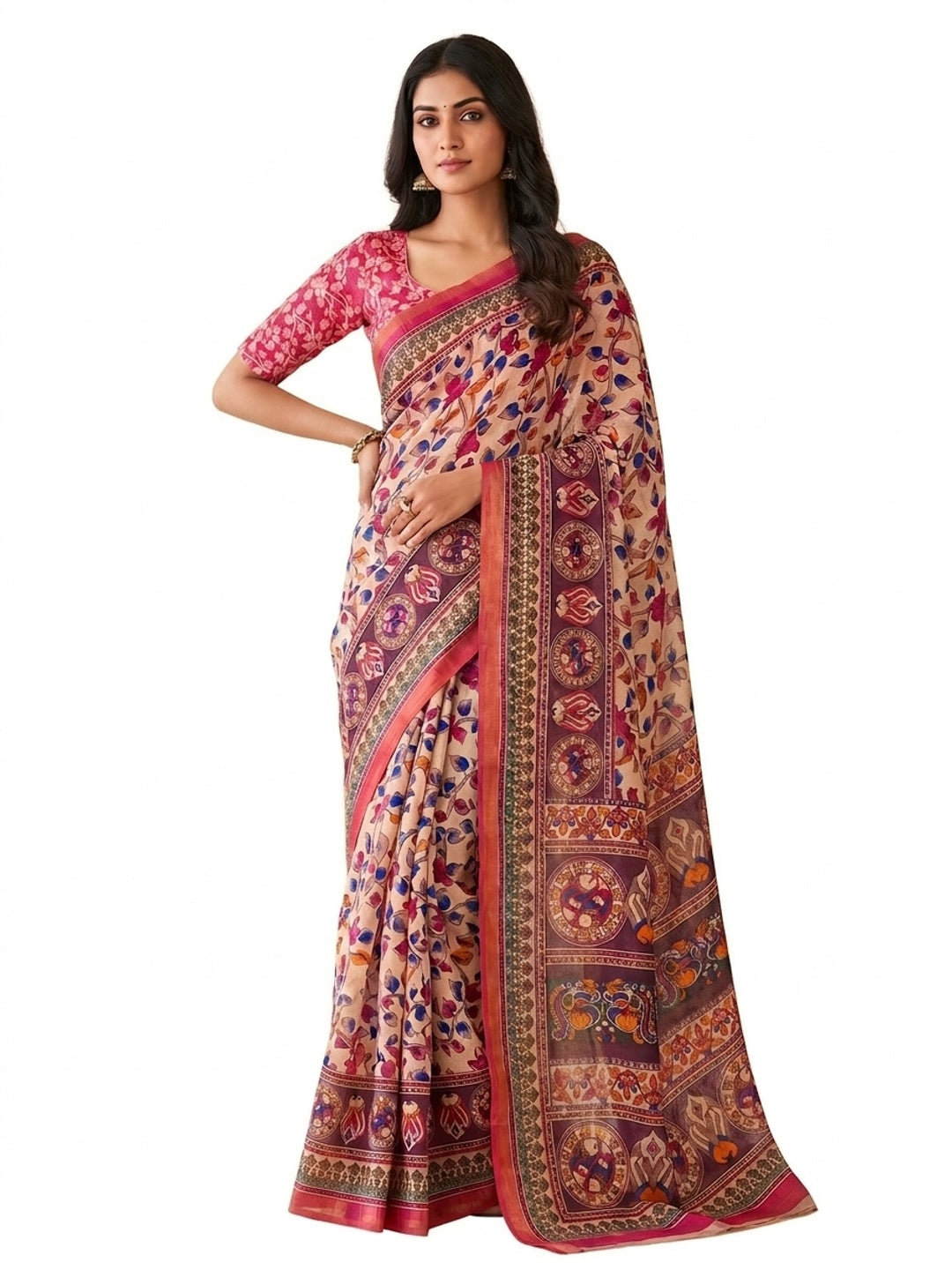 Peachmode Chiku Rani Soft Linen Saree - Lisa Linen - Image 1