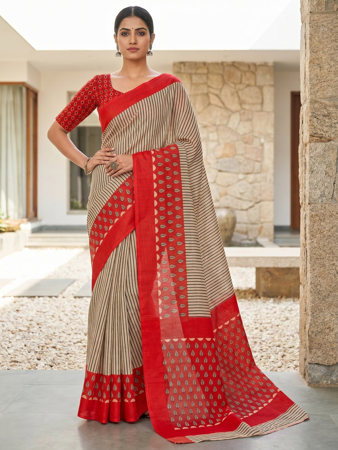 Peachmode Light Chiku Soft Linen Saree - Lisa Linen - Image 1