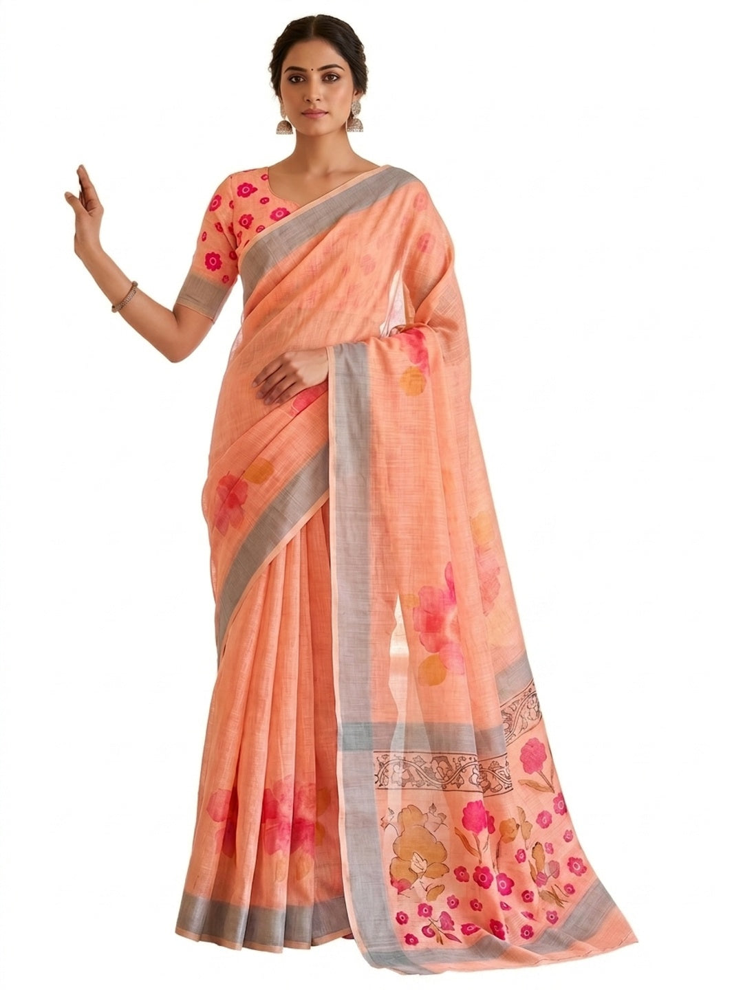 Peachmode Peach Soft Linen Saree - Lisa Linen - Image 3