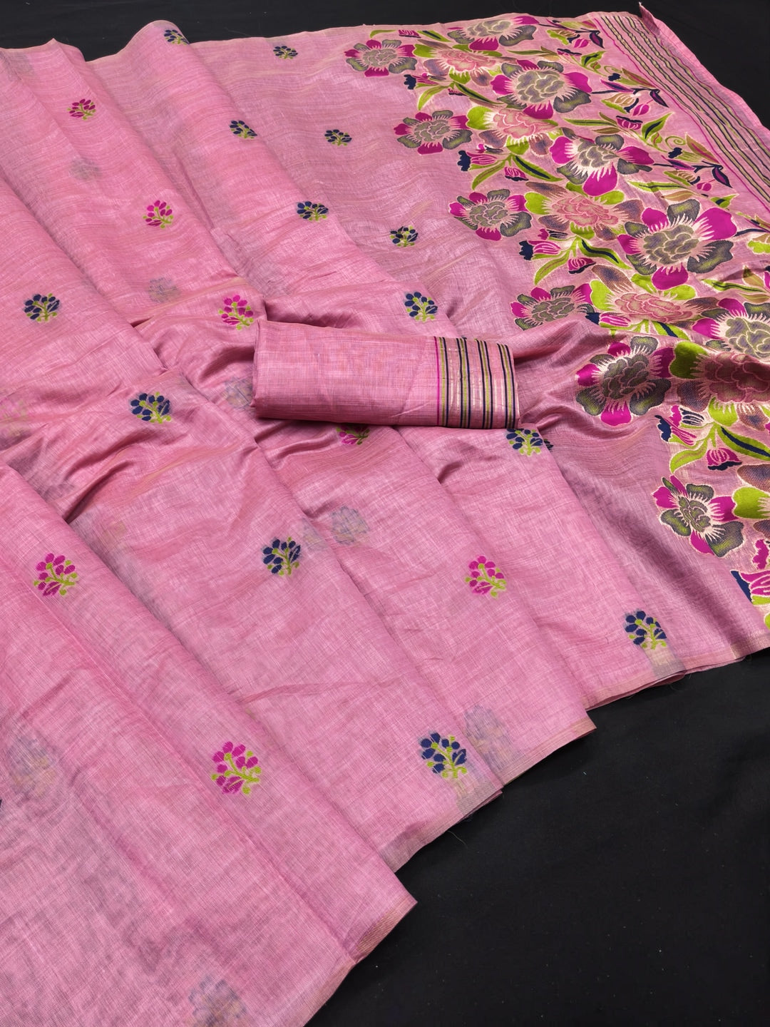 Peachmode Pink Jamdani Cotton Saree - Image 2