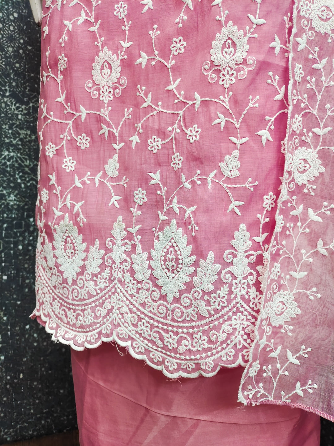 Peachmode Pink Chanderi Dress Material with Floral Embroidery - Image 3